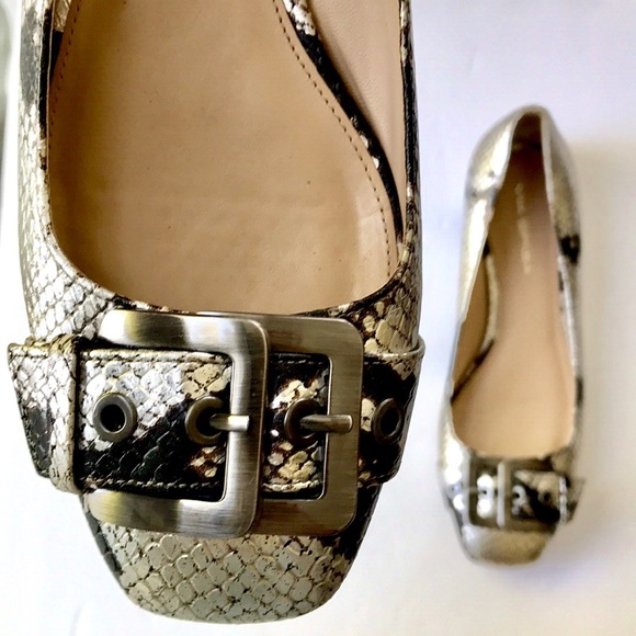 Via Spiga Metallic Python Leather Buckle Flats - Picture 1 of 7